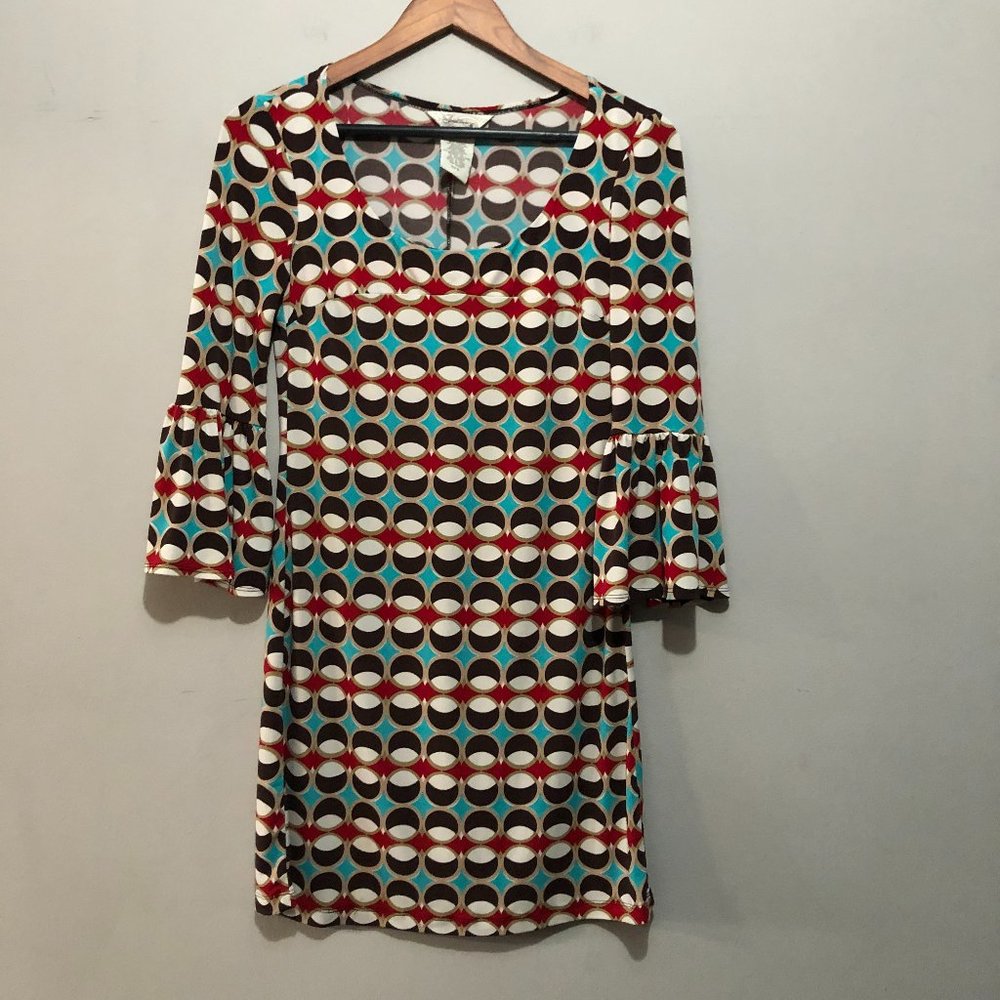 Speechless Long Sleeve Scoop Neck Polka Dot Pattern Dress Brown/Red/Blue small